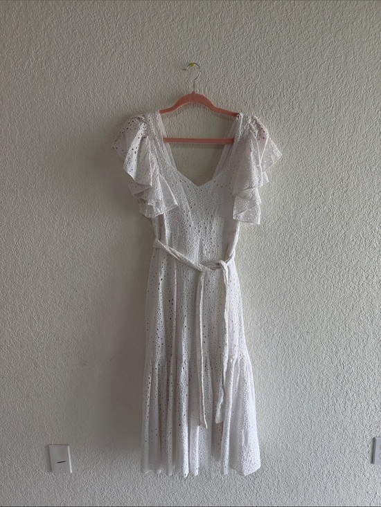 Zara Dresses & Skirts - Zara White Eyelet Maxi Dress with Ruffle Sleeves